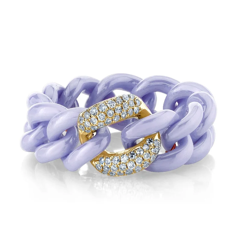 women’s wedding rings with diamonds-SINGLE PAVE LAVENDER CERAMIC MEDIUM LINK RING