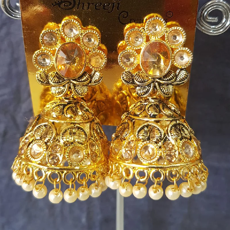 women’s radiant earrings-Shreeji Gold Plated Crystal Stone Jhumki Earrings