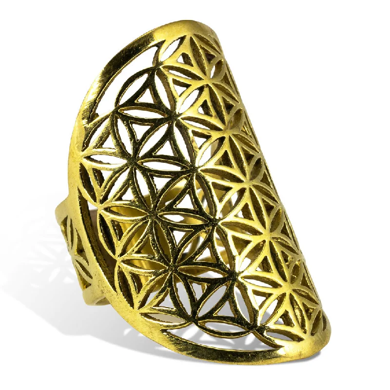 women’s men’s rings-<span>RBR-012<span>: </span></span>Flower of Life Oval Ring - Brass