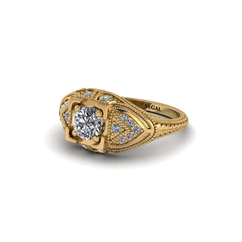 women’s classic engagement rings-Round Diamond Filigree Art Deco Vintage Engagement Ring - Bree No. 1