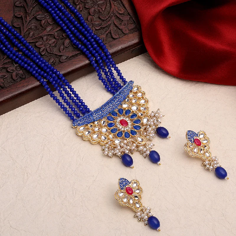 women’s anniversary pendant necklaces-Asmitta Gold Plated Kundan And Meenakari Long Necklace Set