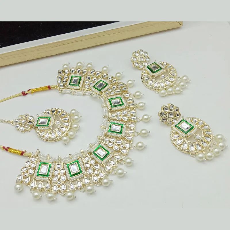 women’s vintage pendant necklaces-SP Jewellery Gold Plated Kundan Stone And Beads Necklace Set