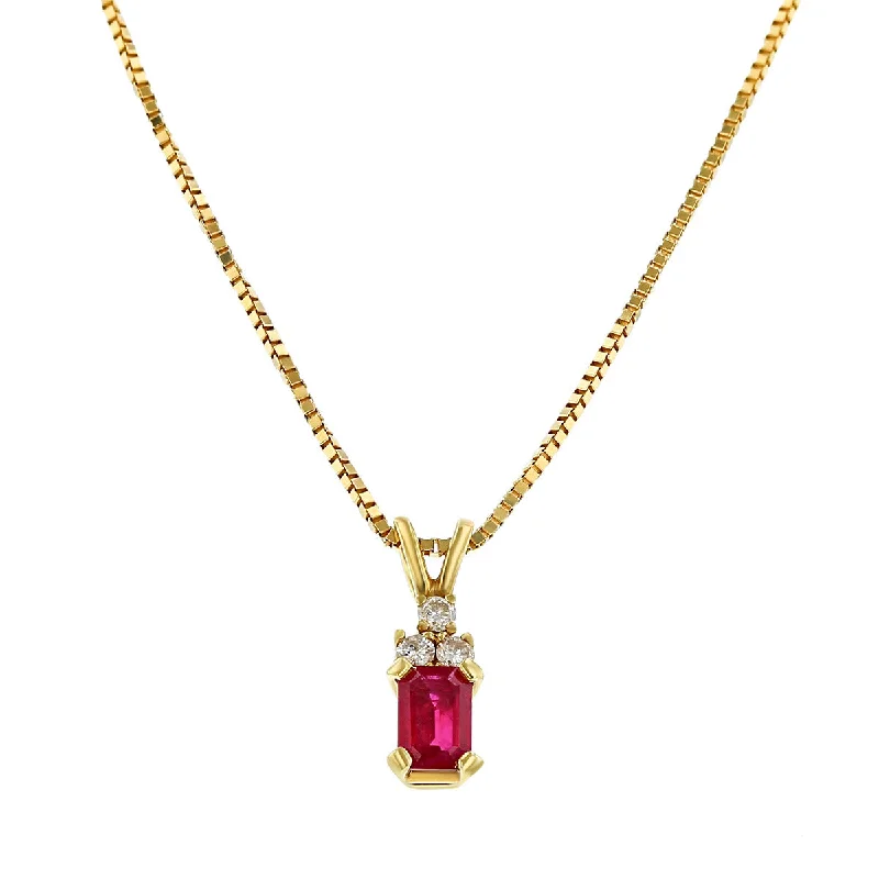 women’s wedding necklaces-Emerald-Cut Ruby and Diamond Pendant Necklace