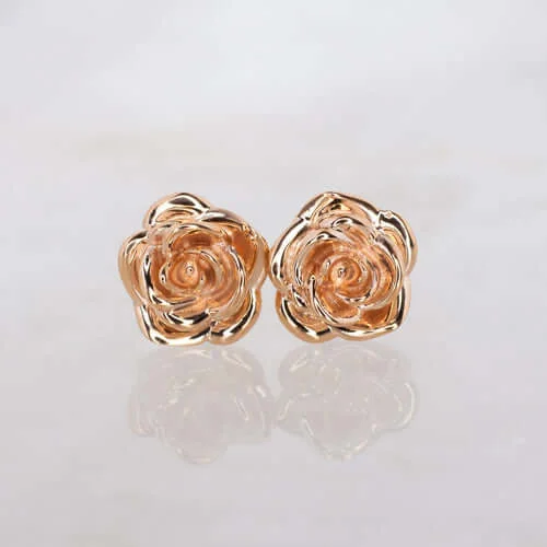 women’s long dangling earrings-14K GOLD ROSE STUDS 7m FLORAL EARRINGS BOTANICAL FLOWER MINIMALIST VINTAGE STYLE