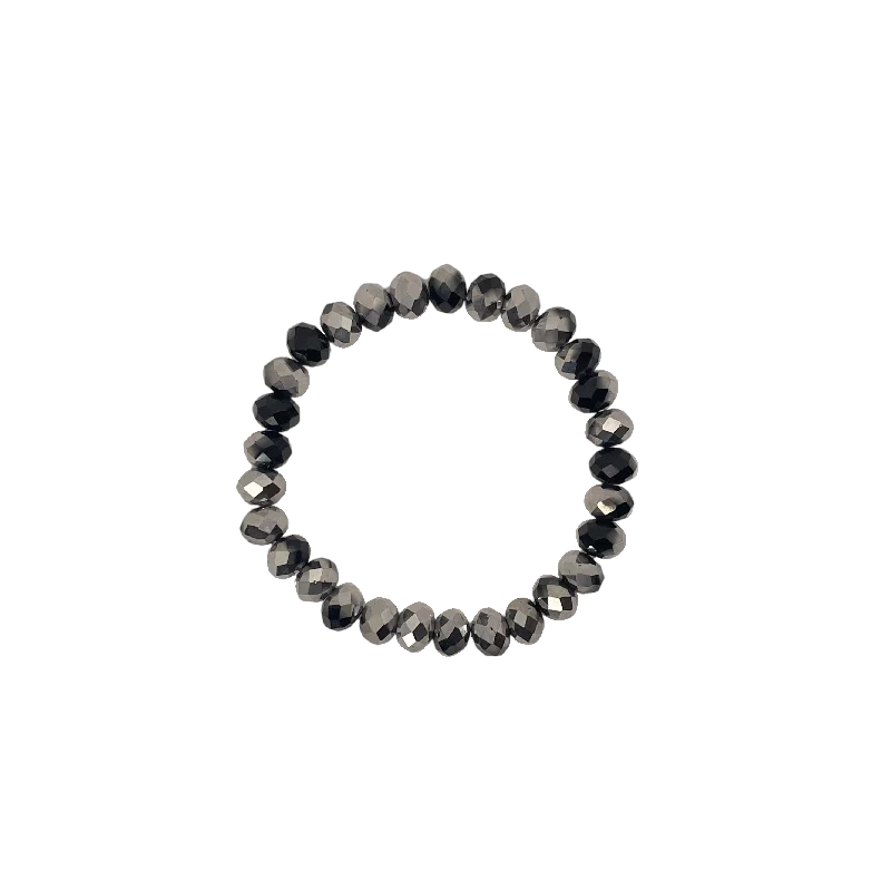 women’s thin bracelets-Black Silver Mix Faceted Rondelle 8mm Bracelet