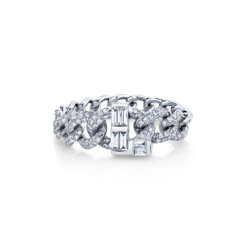 women’s wedding rings with sapphires-READY TO SHIP DIAMOND BAGUETTE PERSONALIZED INITAL "L" LINK RING