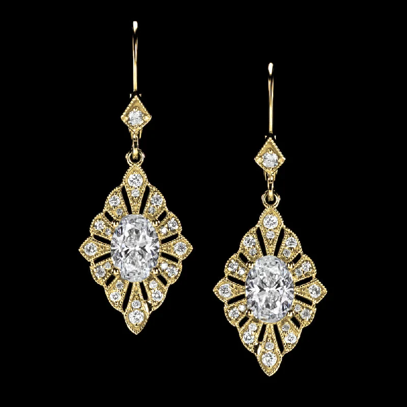 women’s radiant earrings-1.74c LAB CREATED DIAMOND EARRINGS VINTAGE STYLE DANGLE DROP ART DECO HALO GOLD