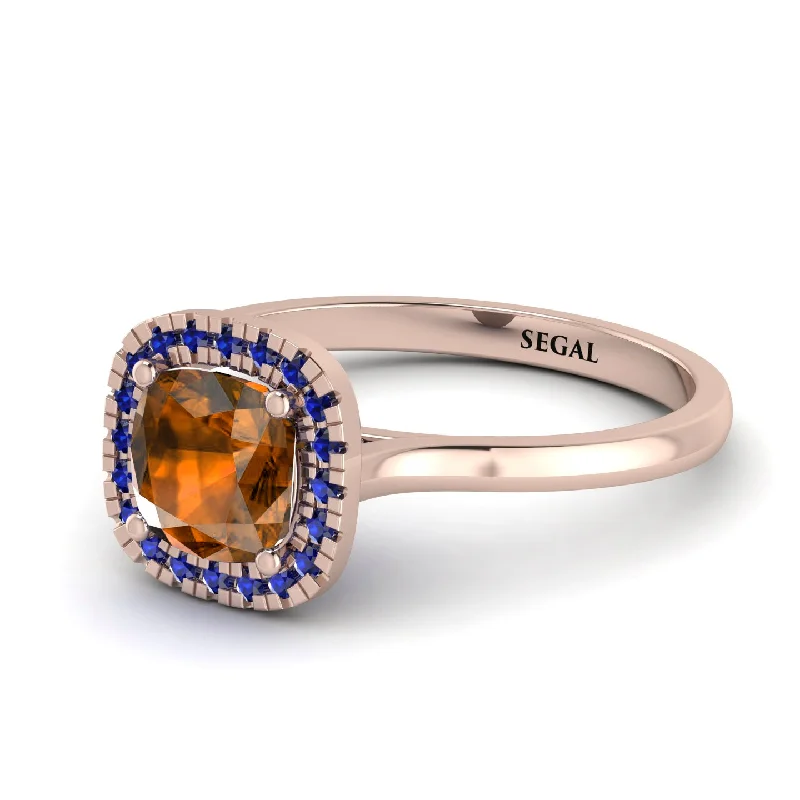 women’s side-stone engagement rings-Vintage Classic Halo Cushion Brown Diamond Ring - Skylar No. 1114