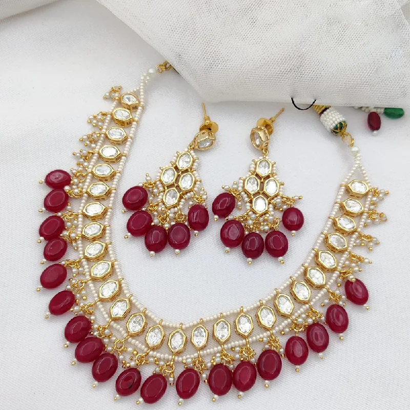 women’s elegant pearl necklaces-Jewel Addiction Gold Plated Polki Kundan Necklace Set