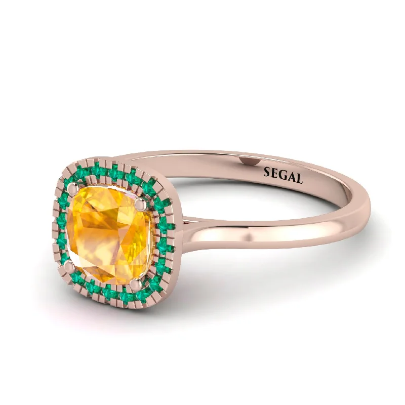 women’s emerald engagement rings-Vintage Classic Halo Cushion Yellow Diamond Ring - Skylar No. 1005