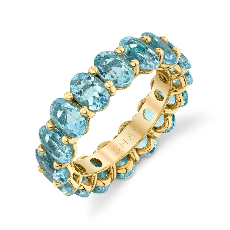 women’s double band rings-READY TO SHIP AQUAMARINE OVAL ETERNITY RING