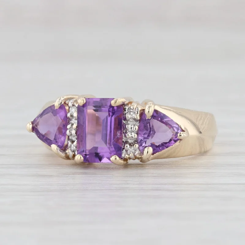 women’s cushion cut engagement rings with diamonds-1.82ctw Amethyst Diamond Ring 10k Yellow Gold 3-Stone Size 7