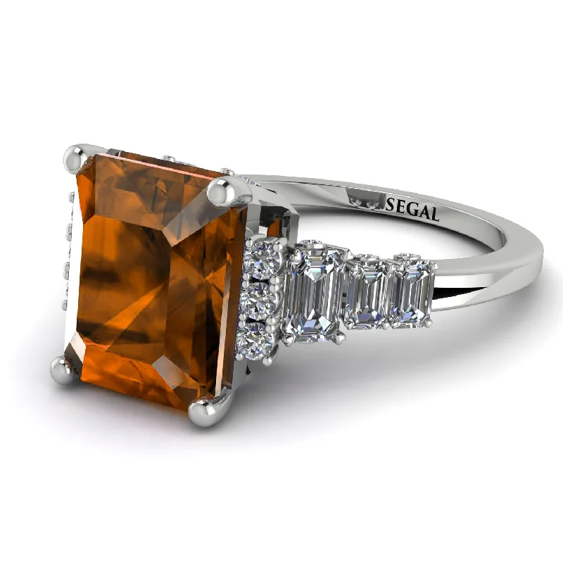 women’s heart-shaped engagement rings-Emerald Cut Brown Diamond Ring Hidden Round Diamonds - Sawyer No. 1103