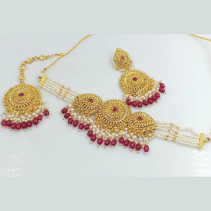 women’s handmade necklaces-Rani Sati Jewels Gold Plated Pota Choker Necklace Set