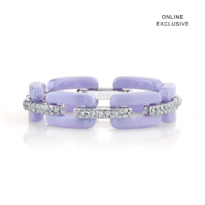 women’s multi-stone rings-READY TO SHIP DIAMOND PAVE LAVENDER CERAMIC MINI DECO LINK RING