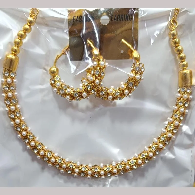 women’s engagement necklaces-Kavita Art Gold Plated Austrian Stone And Pearls Necklace Set