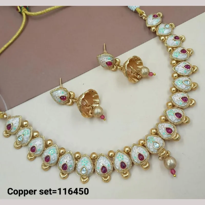 women’s gemstone pendant necklaces-Padmawati Bangles Gold Plated Pota Stone And Pearls Meenakari Necklace Set