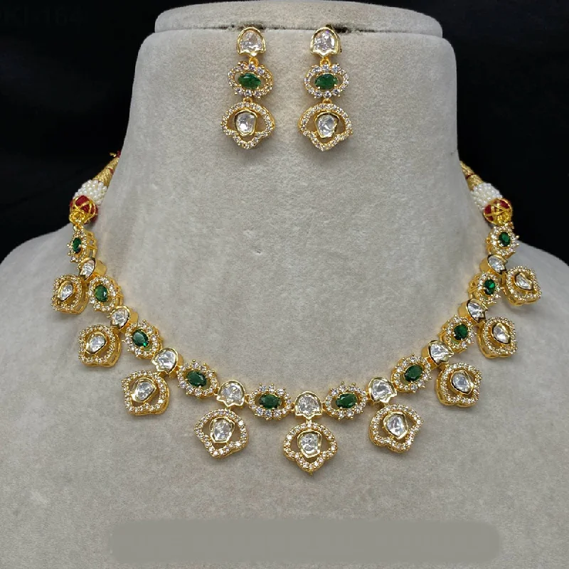 women’s vintage pearl necklaces-Amoliya Jewels Brass Polki Kundan Designer Necklace Set