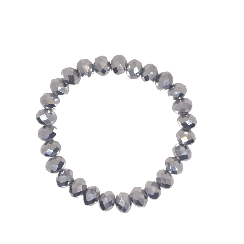 women’s stackable bracelets-Grey Faceted Rondelle 8mm Bracelet