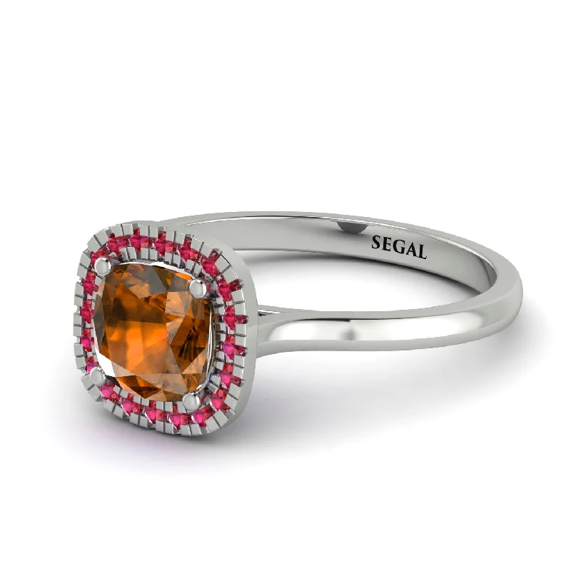 women’s unique engagement rings-Vintage Classic Halo Cushion Brown Diamond Ring - Skylar No. 1112