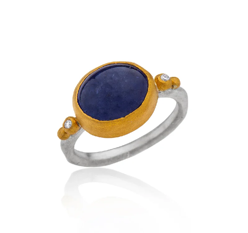 women’s multi-stone rings-Nava Zahavi Yellow Gold Oval Tanzanite and Diamonds Ring