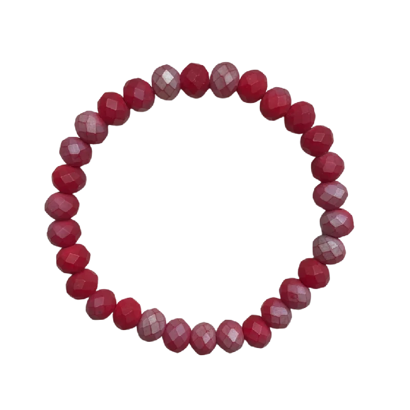 women’s minimalist gold bracelets-Cherry And Silver Faceted Rondelle 8mm Bracelet