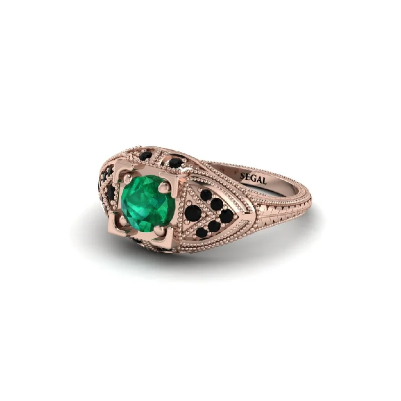 women’s trendy engagement rings-Round Emerald Filigree Art Deco Vintage Engagement Ring - Bree No. 35