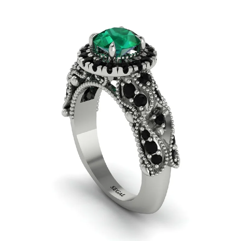 women’s diamond engagement rings with halos-Exclusive Halo Emerald Milgrain Engagement Ring - Kendra No. 36