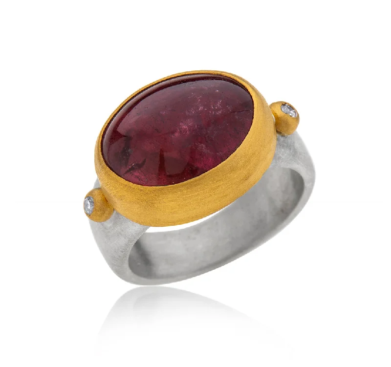 women’s minimalist rings-Nava Zahavi Yellow Gold Oval Pink Tourmaline and Diamonds Ring