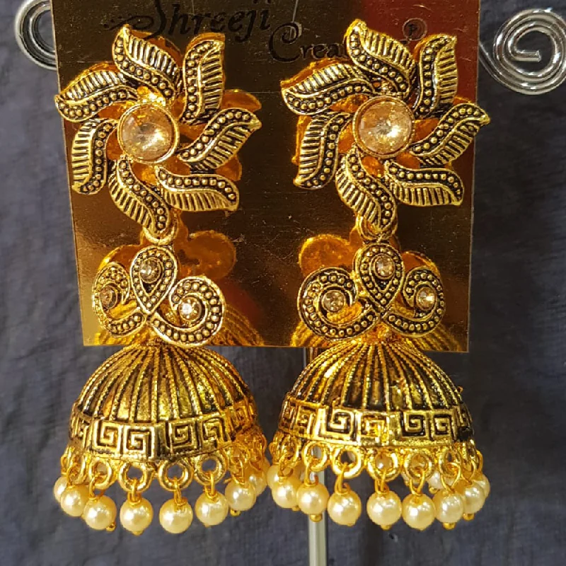 women’s unique stud earrings-Shreeji Gold Plated Crystal Stone Jhumki Earrings