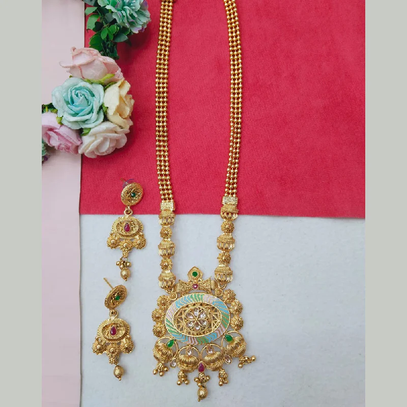 women’s gold chain necklaces-Manisha Jewellery Gold Plated Pota And Meenakari Long Necklace Set