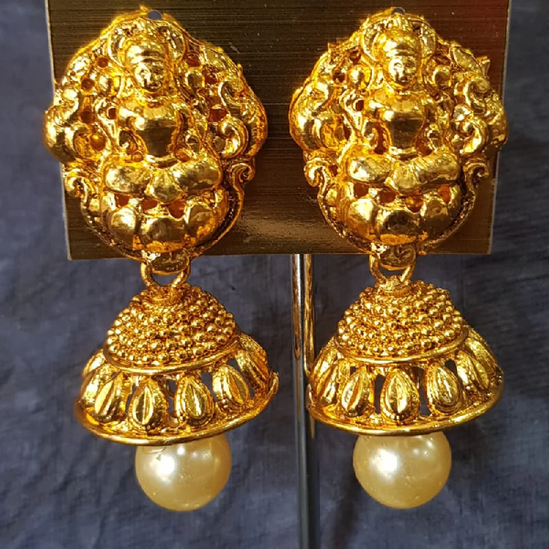 women’s moonstone earrings-Shreeji Gold Plated Temple Jhumki Earrings