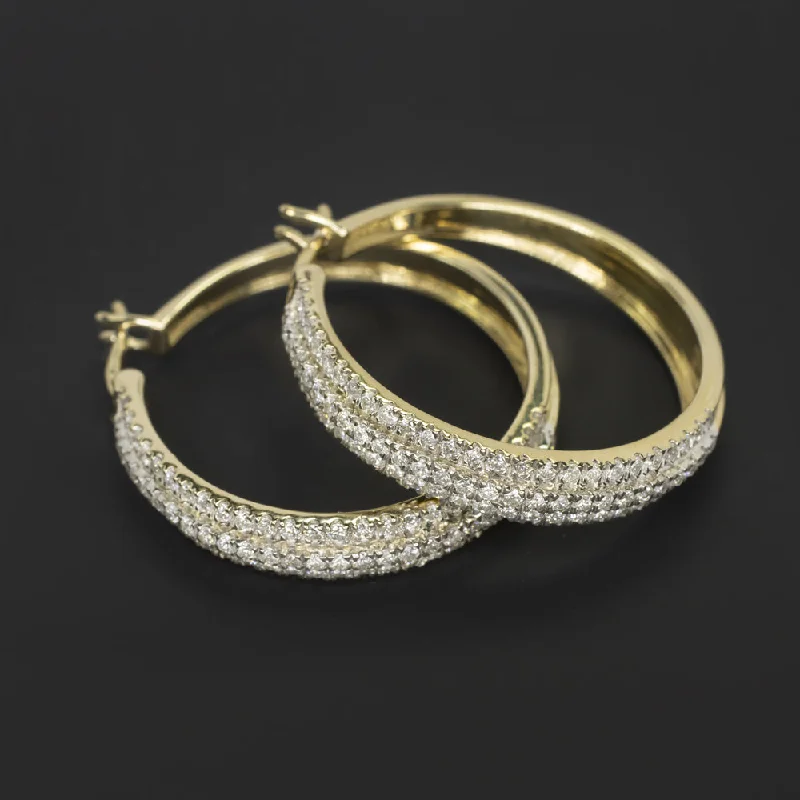 women’s sapphire earrings-1.50 CARAT DIAMOND PAVE HOOP EARRINGS 10k YELLOW GOLD NATURAL ANNIVERSARY GIFT