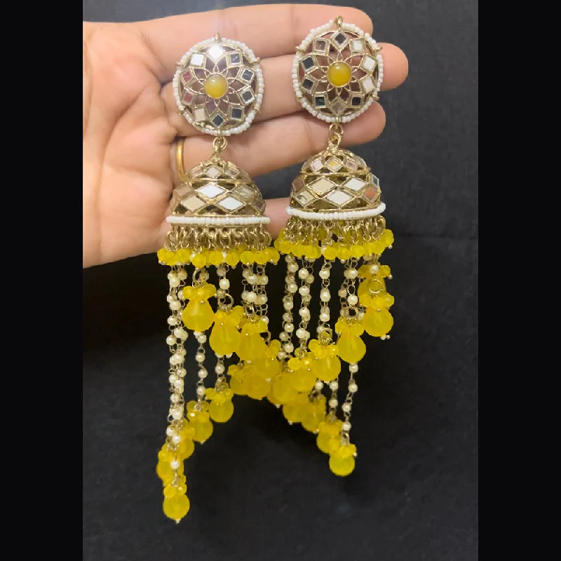 women’s ear cuff earrings-ShringarStreet Mehndi Polish Mirror And Beads Jhumki Earrings