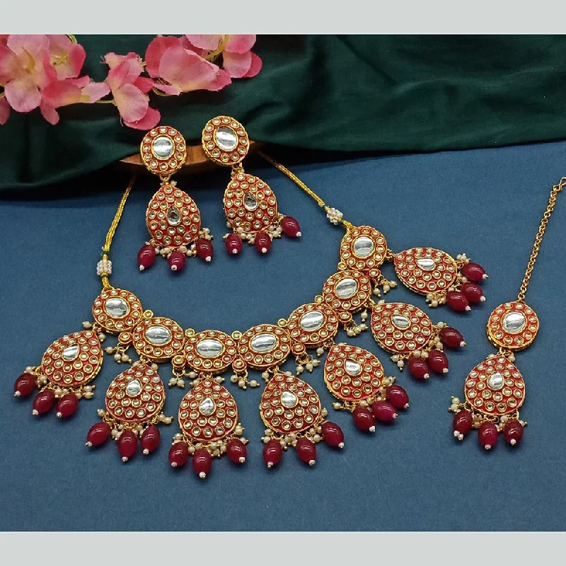 women’s long silver necklaces-Gehana Mahal Gold Plated Kundan Stone Choker Necklace Set