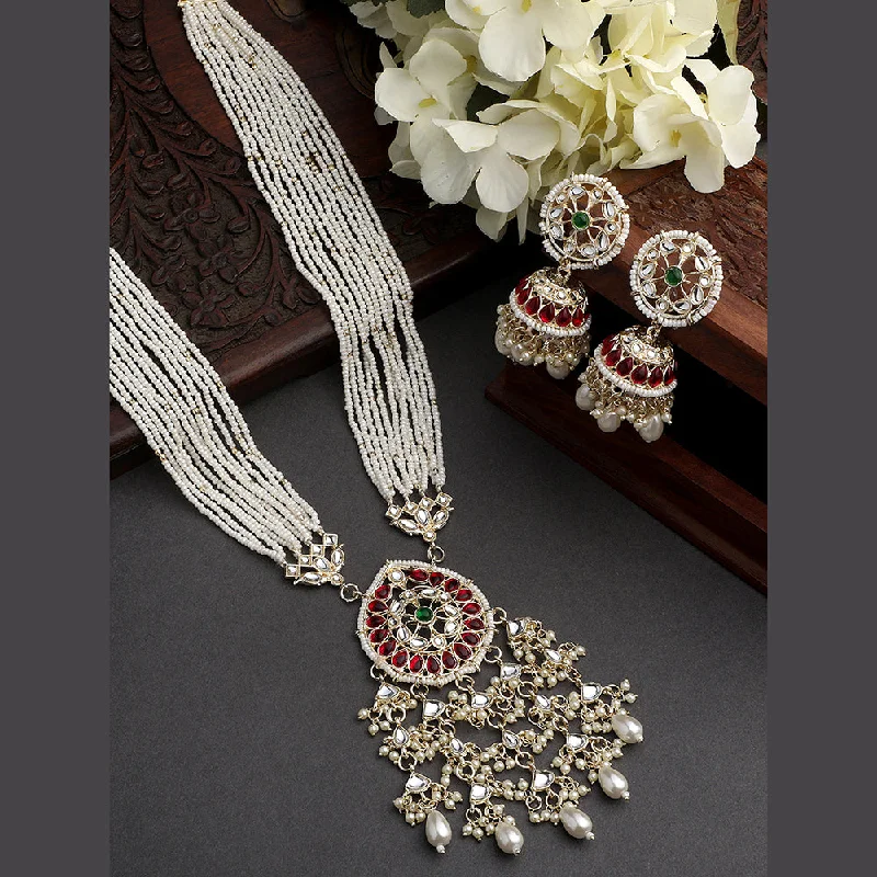 women’s engraved gold necklaces-Asmitta Gold Plated Kundan Long Necklace Set