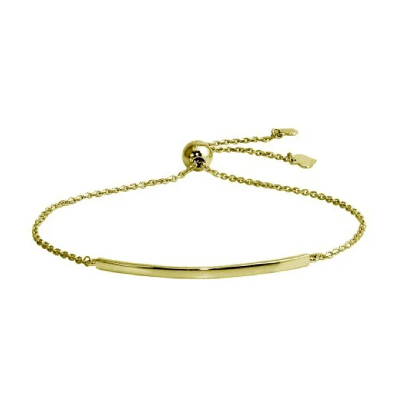 women’s cuff bracelets-Gold Curved Bar Bracelet with Pull Ties