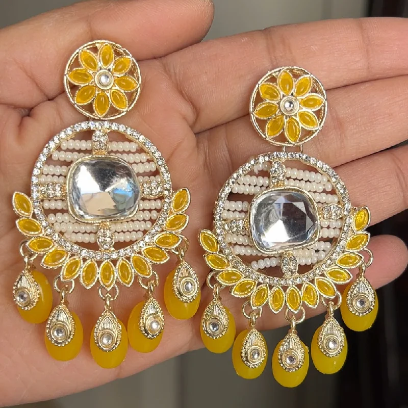 women’s long drop earrings-ShringarStreet Gold Plated Crystal Stone And Beads Dangler Earrings