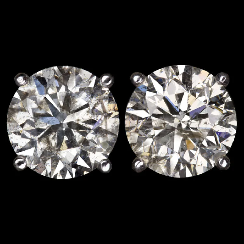 women’s personalized earrings-4.18ct DIAMOND STUD EARRINGS VERY GOOD CUT NATURAL ROUND BRILLIANT MATCHING PAIR