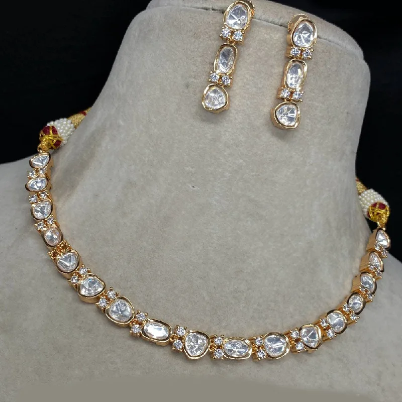 women’s layered necklaces-Royal Kundan Jewellery Gold Plated Polki Kundan Necklace Set