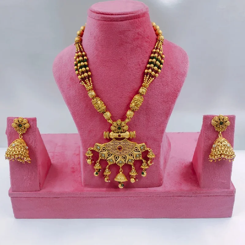 women’s simple gold necklaces-Akruti Collection Gold Plated Pota Stone And Pearls Necklace Set