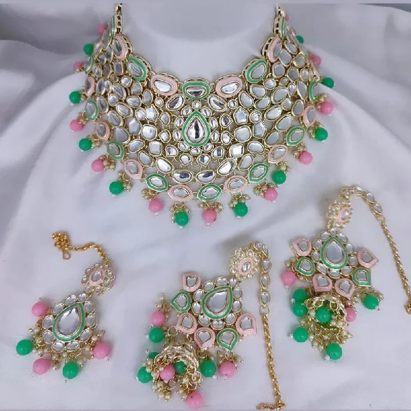 women’s vintage pearl necklaces-Gehana Mahal Gold Plated Kundan Stone Necklace Set