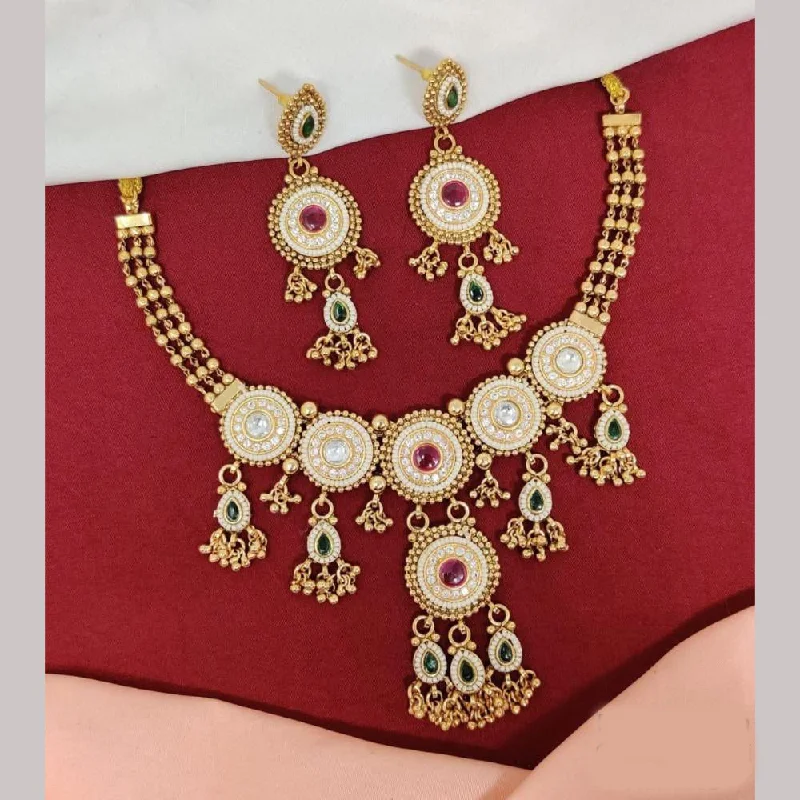 women’s gold chain necklaces-Kavita Art Gold Plated Pota Stone And Pearls Necklace Set