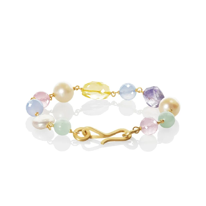 women’s fine bangles-Piccolo Northern Light Limited Edition 18K Gold Bracelet w. Amethyst, Quartz & Pearl