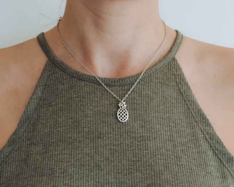 women’s silver coin necklaces-Silver pineapple pendant, stainless steel chain necklace for her