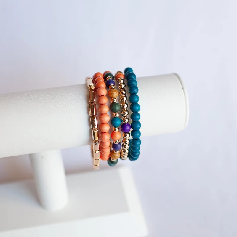 women’s simple bangles-Poetic Peacock Bracelet Stack