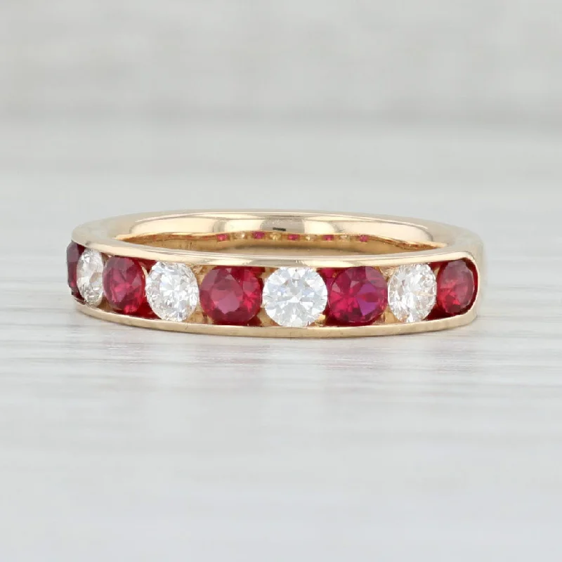 women’s wedding and engagement rings-1.21ctw Ruby Diamond Ring 14k Yellow Gold Size 7.75-8 Stackable Band