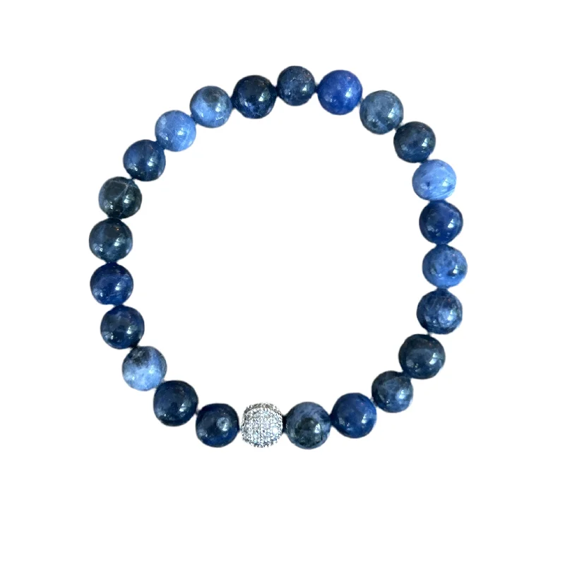 women’s silver bracelets-Silver Pave Dark Sodalite 8mm Bracelet