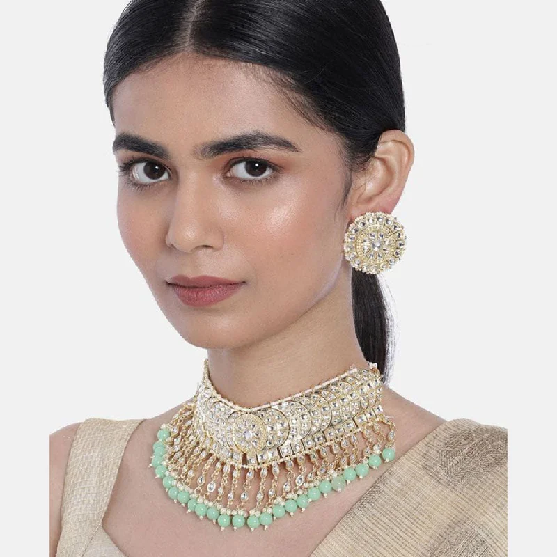 women’s long silver necklaces-Jcm Jewellery Gold Plated Kundan Stone Choker Necklace Set