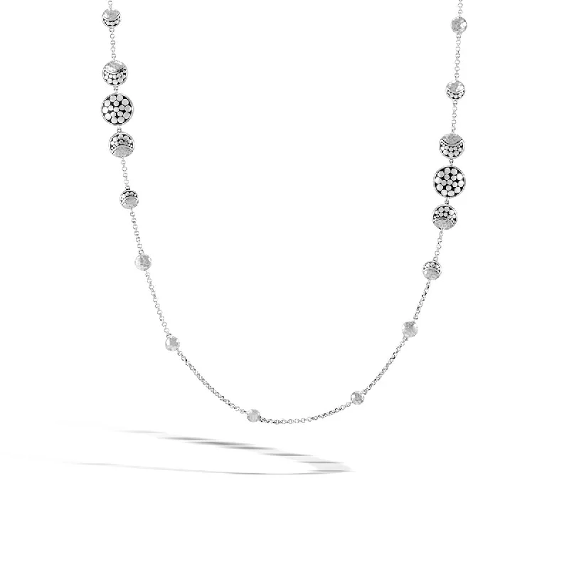 women’s matching necklaces and earrings-Dot Moon Phase Hammered Silver Station Necklace